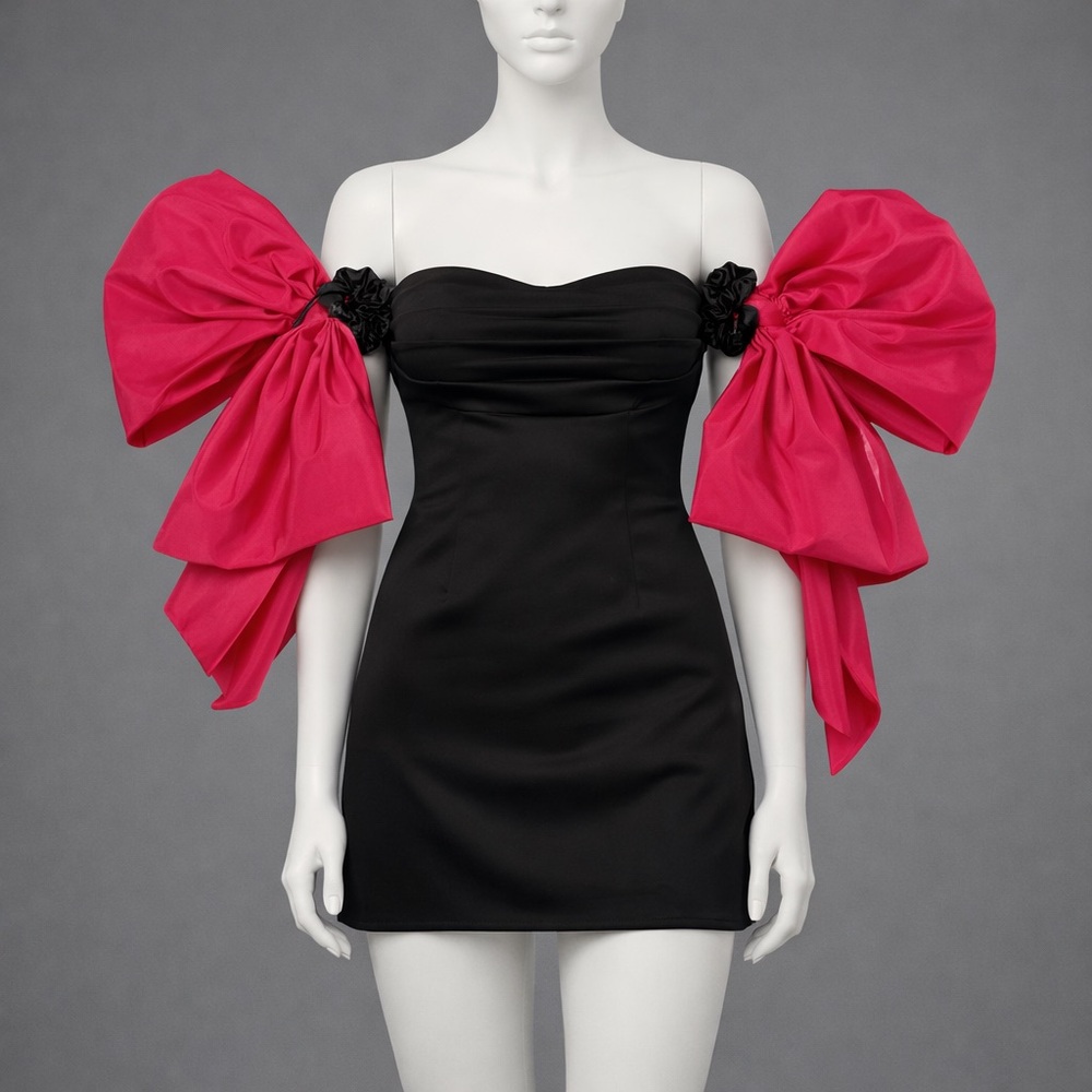 Elegant Black and Pink Off-Shoulder Dress